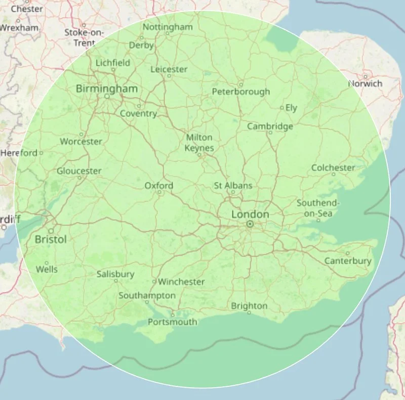 Cherry Picker Hire Coverage Map - Greater London, Home Counties and South East England